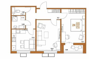 2-к квартира, 58,3 м², 3/17 эт.