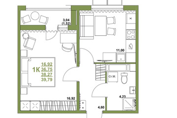 1-к квартира, 38,2 м², 2/16 эт.