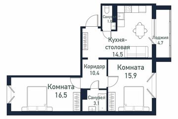 2-к квартира, 61,6 м², 4/10 эт.