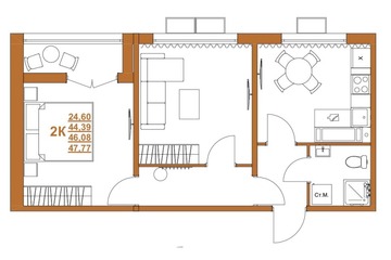 2-к квартира, 46 м², 3/15 эт.