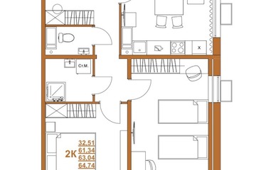 2-к квартира, 63 м², 2/10 эт.