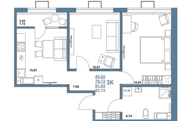 3-к квартира, 81 м², 2/14 эт.