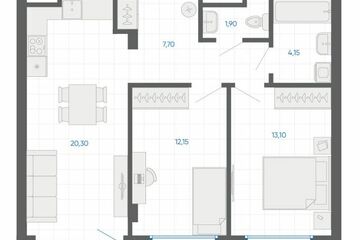 2-к квартира, 59,8 м², 5/8 эт.