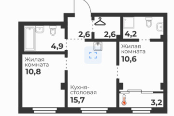 2-к квартира, 51,4 м², 3/23 эт.