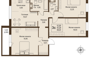 3-к квартира, 84,2 м², 7/9 эт.