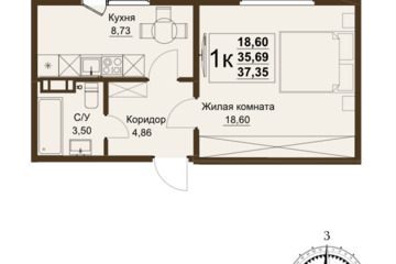 1-к квартира, 37,4 м², 4/9 эт.