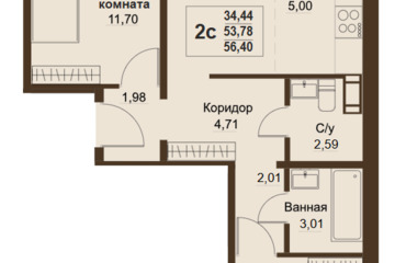 3-к квартира, 56,4 м², 4/9 эт.