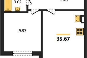 1-к квартира, 35,6 м², 1/7 эт.